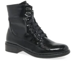 Roxana 04 Womens Leather Ribbon Lace Military Ankle Boots